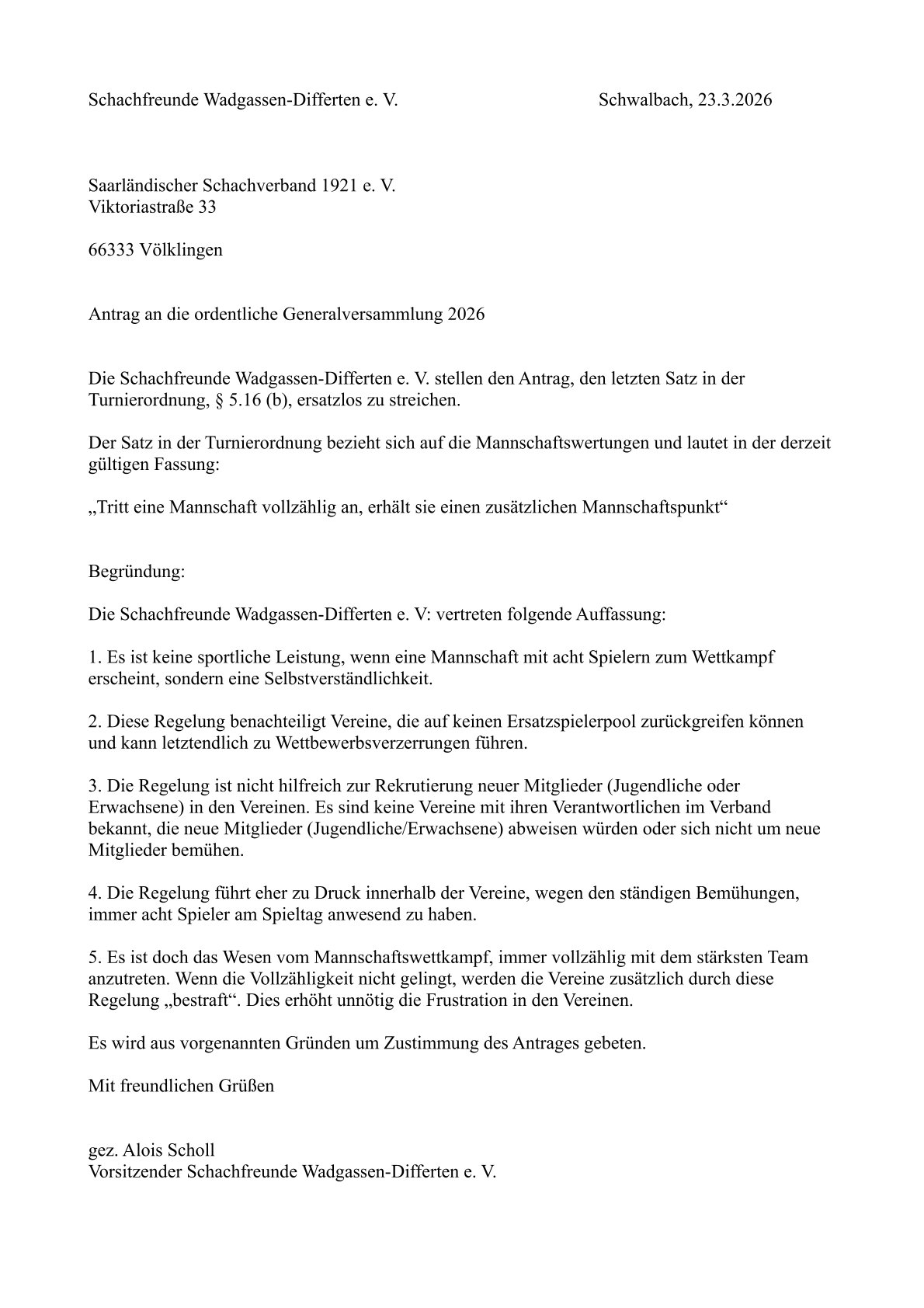 Antrag Änderung der Turnierordnung